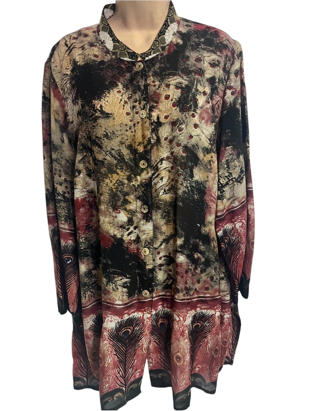 Citron Santa Monica Asian Sheer Button Down Black Sequins Tunic Top Blouse 1X - Picture 2 of 11